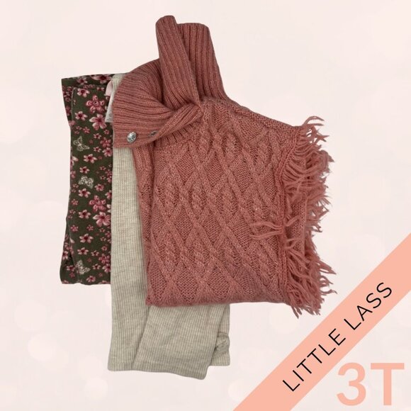Little Lass 3T Girls’ Fall Outfit – Pink Knit Sweater Vest + Floral Leggings Set - Picture 4 of 5